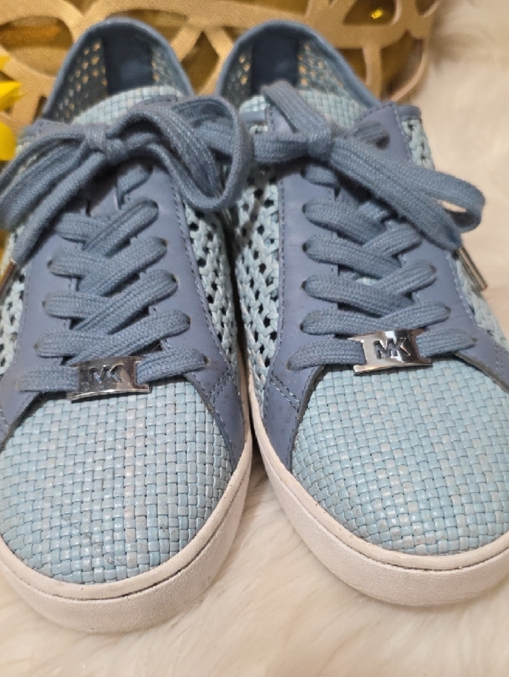 Michael Kors Powder Blue Perforated Lace-Up Sneakers - Picture 3 of 9